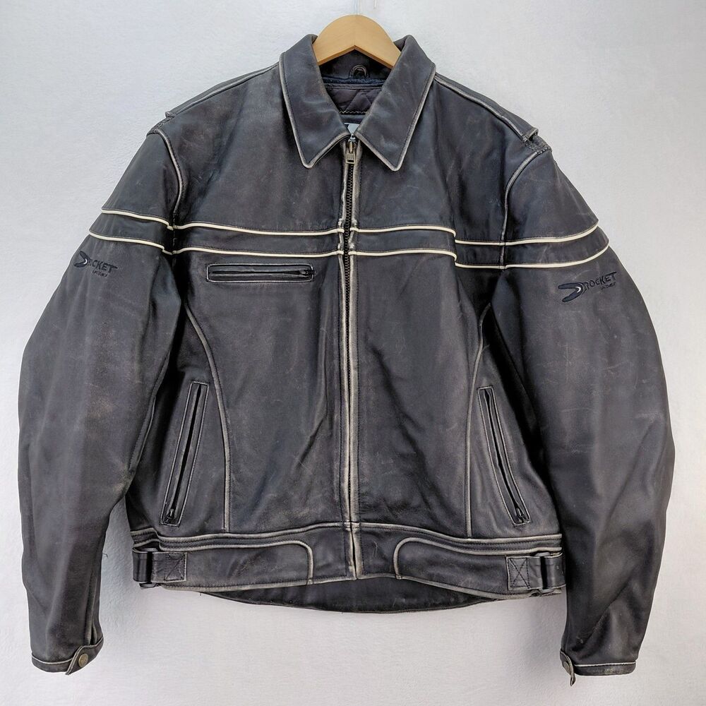 VTG Joe Rocket Black Leather Motorcycle Jacket Mens XXL Removable Padded Liner